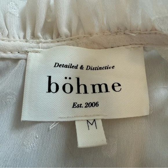 EUC Bohme Sheer Cream and Black Embroidered Long Sleeve Mock Neck Blouse - Picture 9 of 12